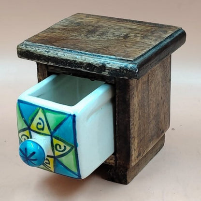 Wooden Mini Chest with Ceramic Drawer