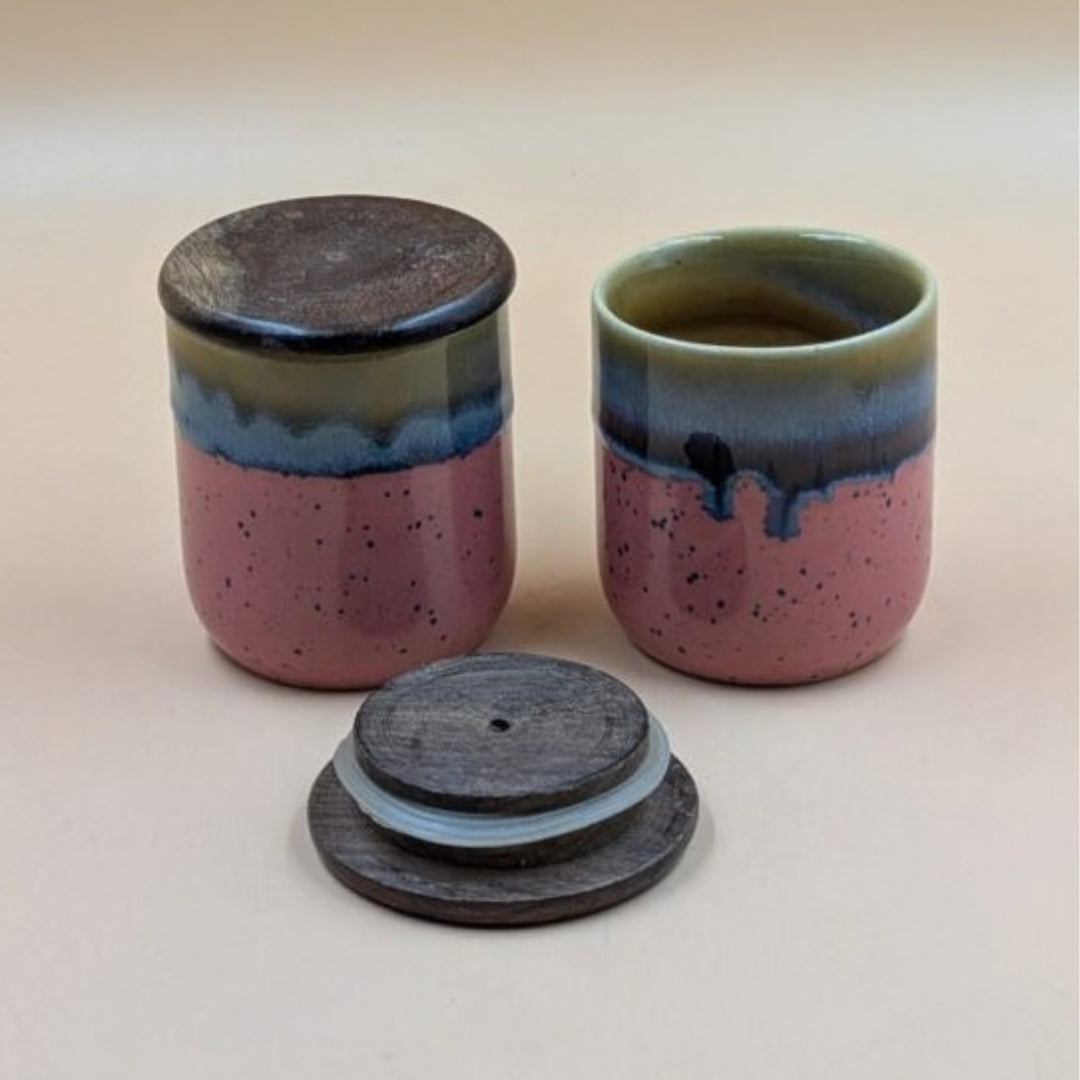 Airtight Jars with Wooden Lid - Dual Tone Pink & Blue Dripping Glaze