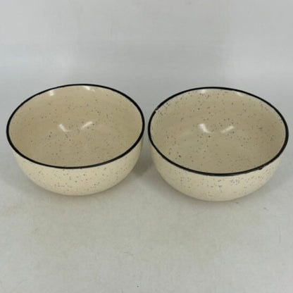 Ceramic Serving Bowls - Speckled Cream with Black Rim