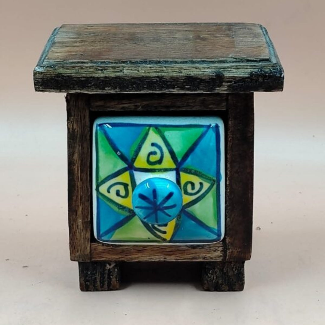 Wooden Mini Chest with Ceramic Drawer