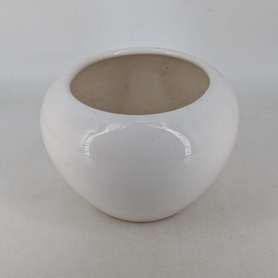 Planter - Round Glossy Ivory White Globe Pot