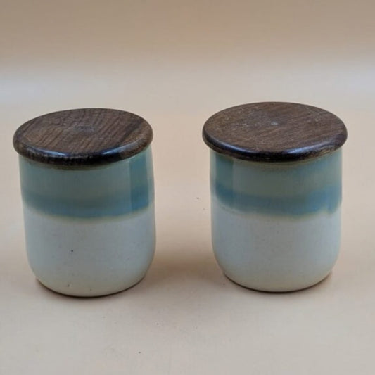 Airtight Jars with Wooden Lid - Dual Tone Pastel Blue & Off-White Glaze