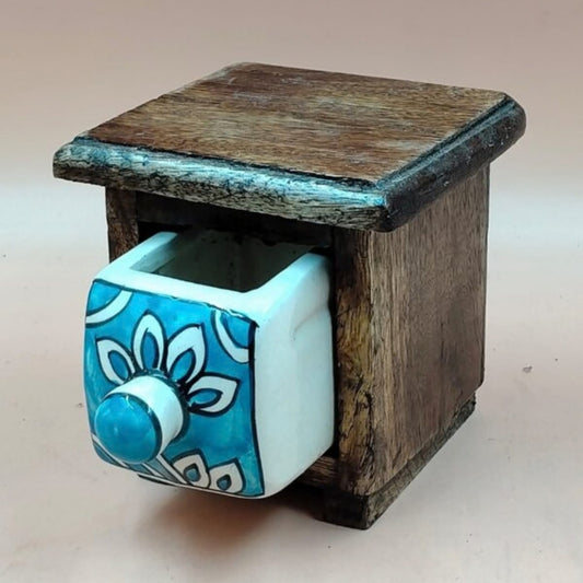 Wooden Mini Chest with Ceramic Drawer
