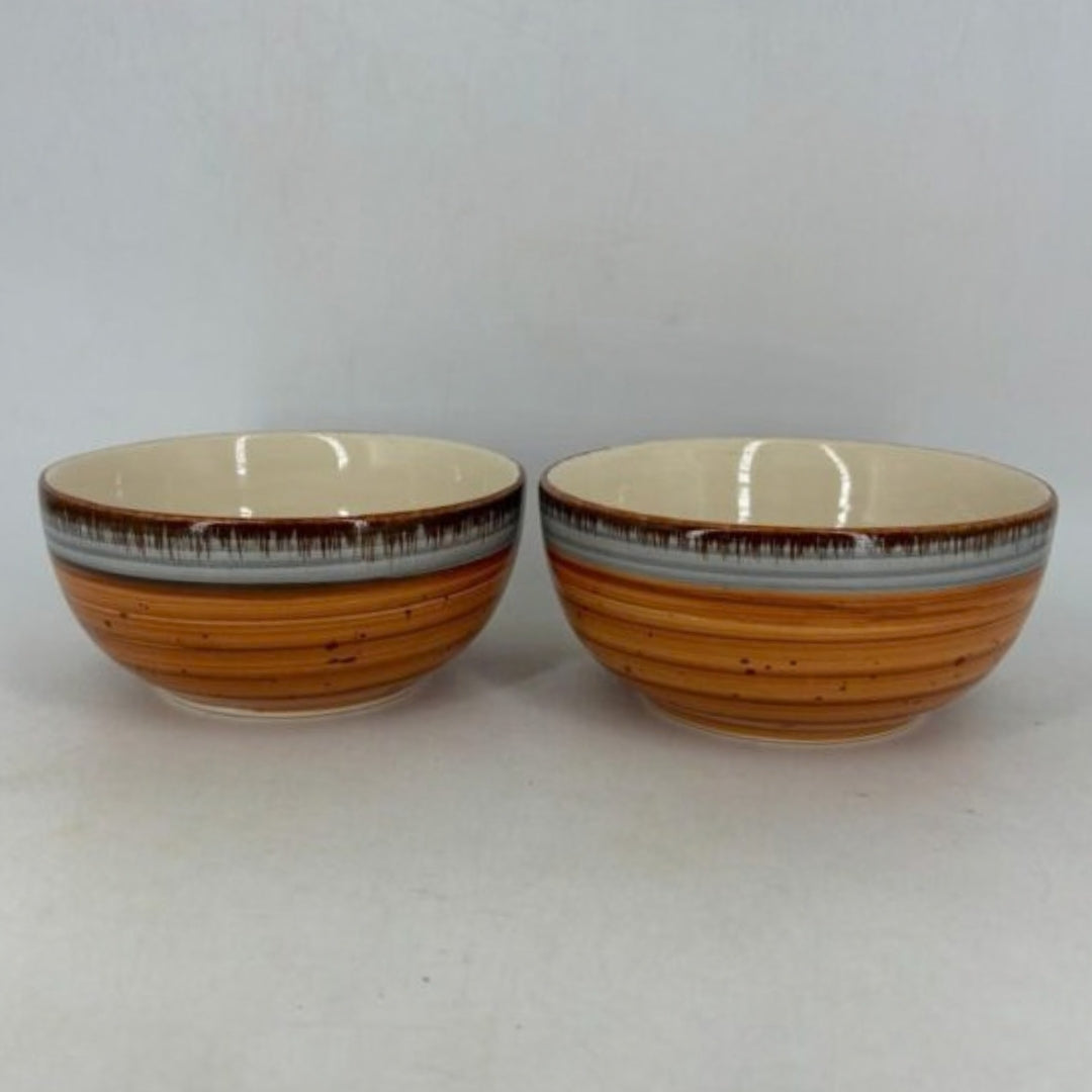 Ceramic Serving Bowls - Ochre Orange & Dual-Tone Striated Glaze