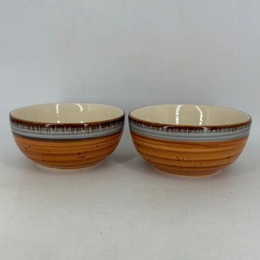 Ceramic Serving Bowls - Ochre Orange & Dual-Tone Striated Glaze