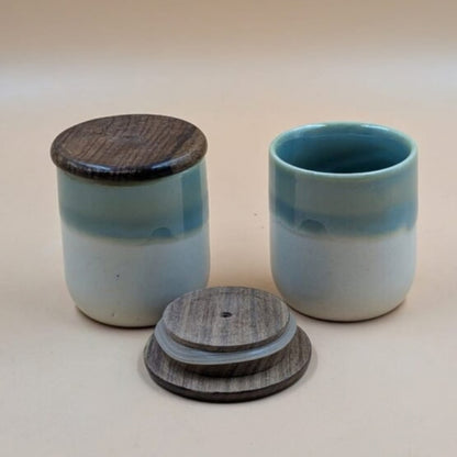Airtight Jars with Wooden Lid - Dual Tone Pastel Blue & Off-White Glaze