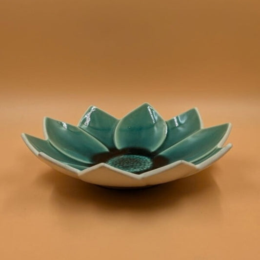 Platter - Lotus Flower Shape Teal Glazed