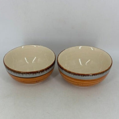 Ceramic Serving Bowls - Ochre Orange & Dual-Tone Striated Glaze