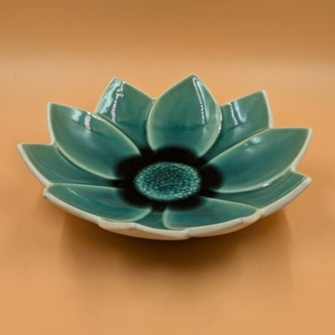 Platter - Lotus Flower Shape Teal Glazed