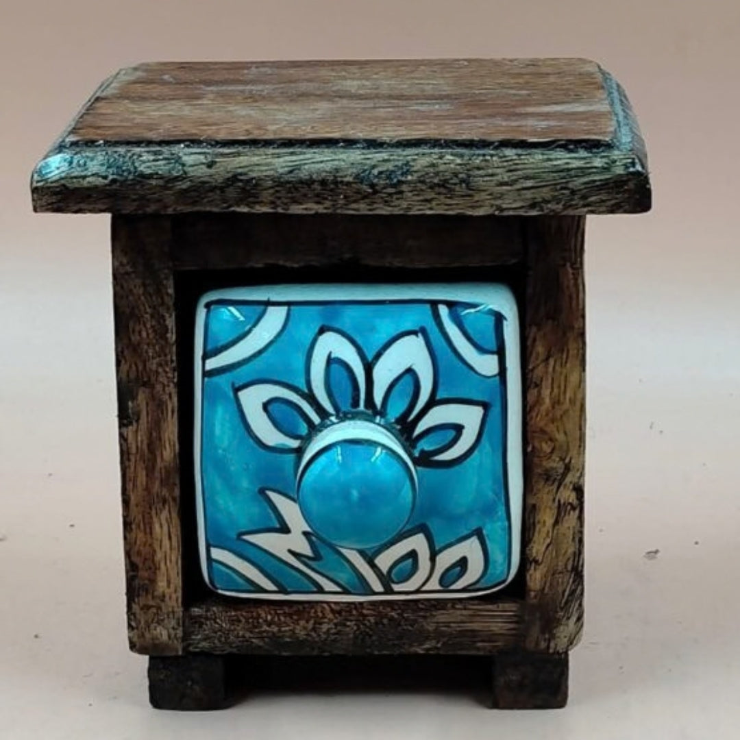 Wooden Mini Chest with Ceramic Drawer