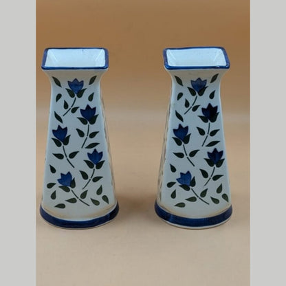 Flower Vase (19 cm) - Set of 2 Tapered Bud Vases Blue Floral Vine Pattern