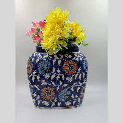 Flower Vase - Royal Blue & Terracotta Floral Vase