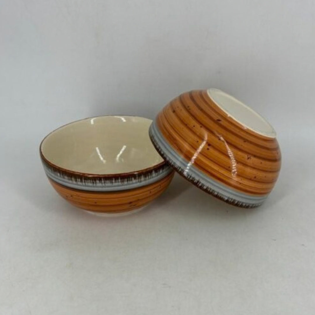 Ceramic Serving Bowls - Ochre Orange & Dual-Tone Striated Glaze