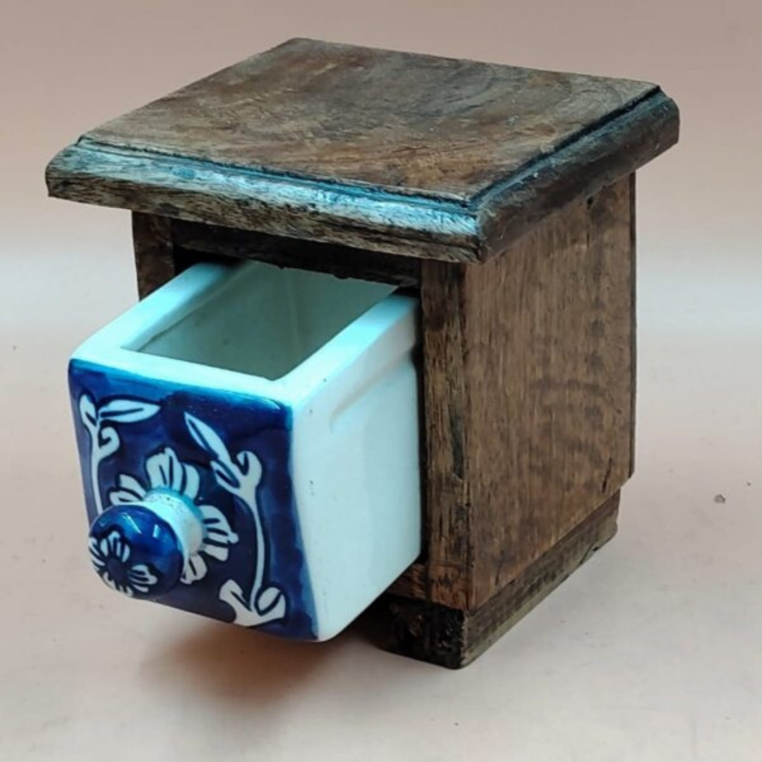 Wooden Mini Chest with Ceramic Drawer