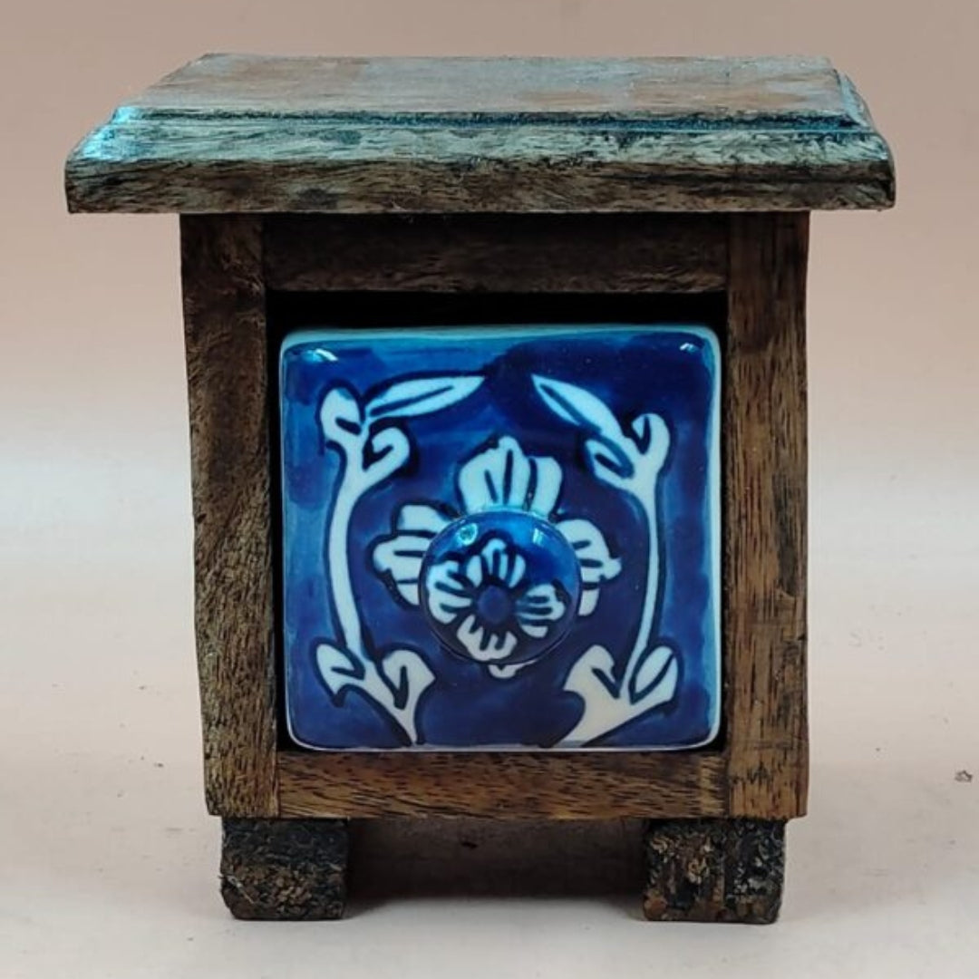Wooden Mini Chest with Ceramic Drawer