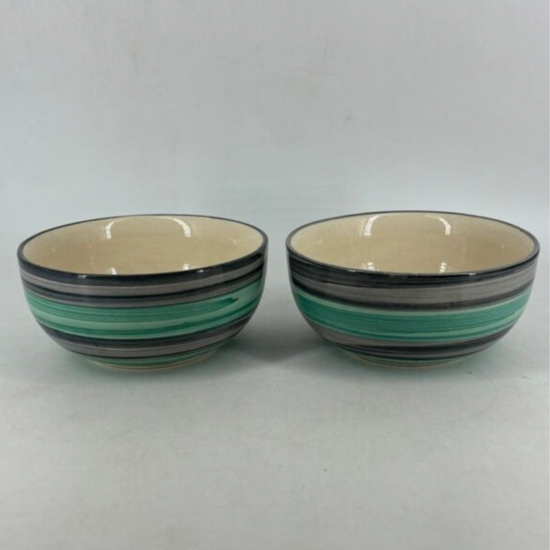 Ceramic Serving Bowls Set - Mint Green & Grey Striped