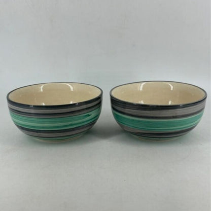 Ceramic Serving Bowls Set - Mint Green & Grey Striped
