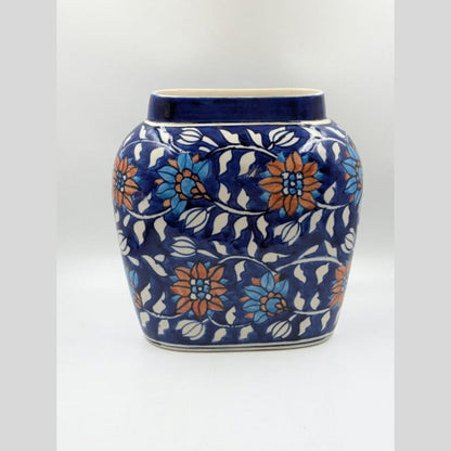 Flower Vase - Royal Blue & Terracotta Floral Vase