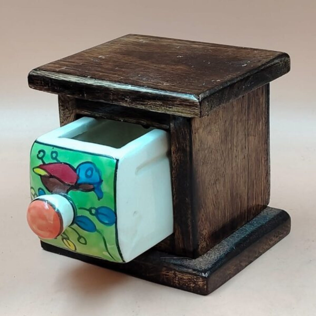 Wooden Mini Chest with Ceramic Drawer