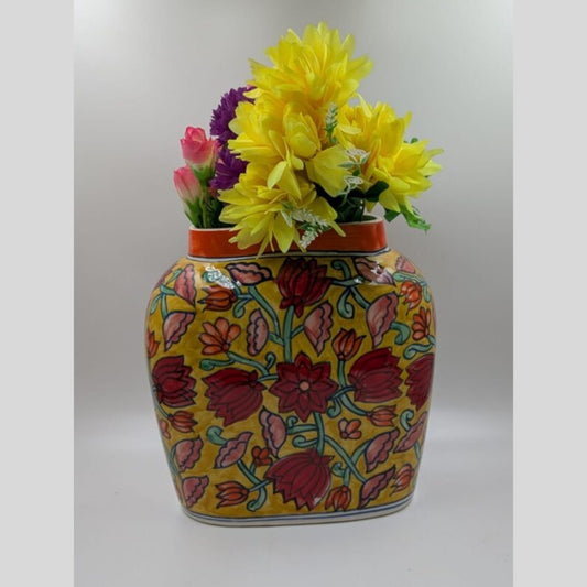 Flower Vase - Mustard Yellow & Maroon Floral Vase