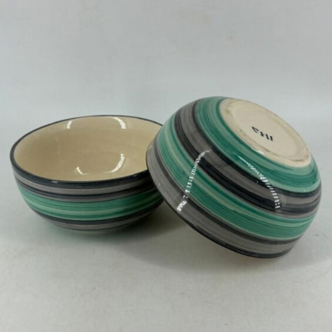 Ceramic Serving Bowls Set - Mint Green & Grey Striped