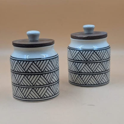Airtight Jars with Wooden Lid - Black Geometric Chevron / Hatch Pattern