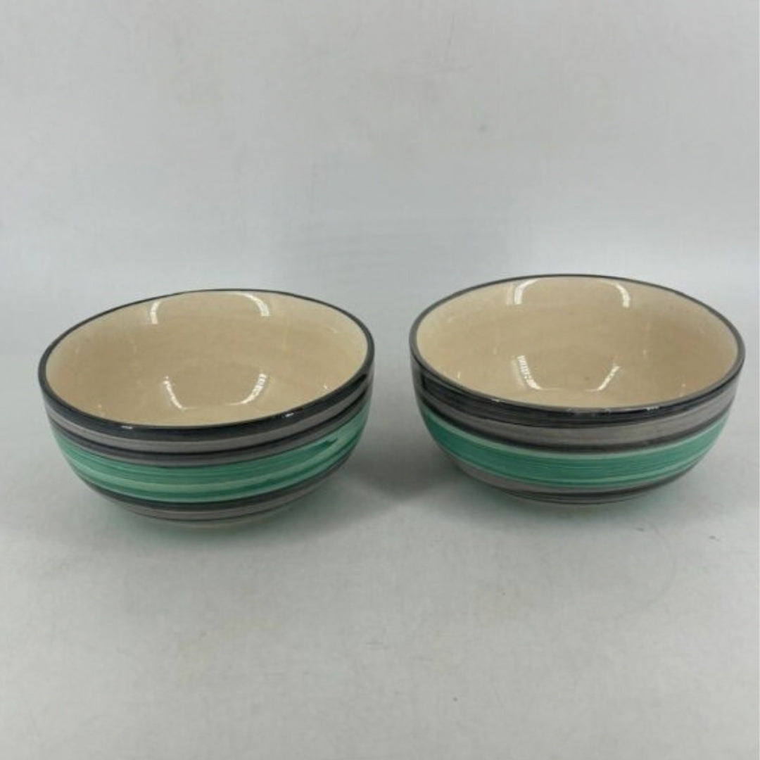 Ceramic Serving Bowls Set - Mint Green & Grey Striped