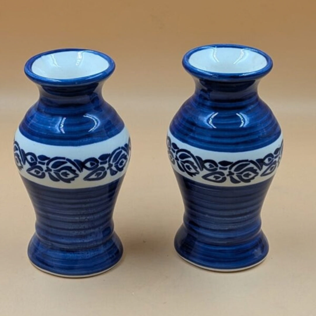 Flower Vase (17 cm) - Set of 2 Vases Blue Brushstroke & Floral Band