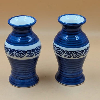 Flower Vase (17 cm) - Set of 2 Vases Blue Brushstroke & Floral Band