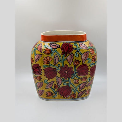 Flower Vase - Mustard Yellow & Maroon Floral Vase