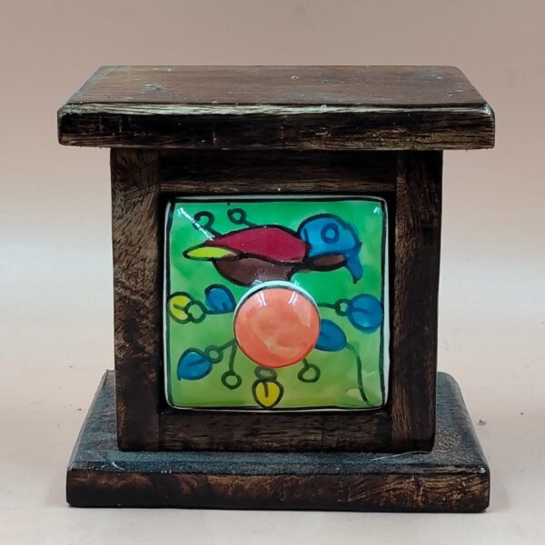 Wooden Mini Chest with Ceramic Drawer
