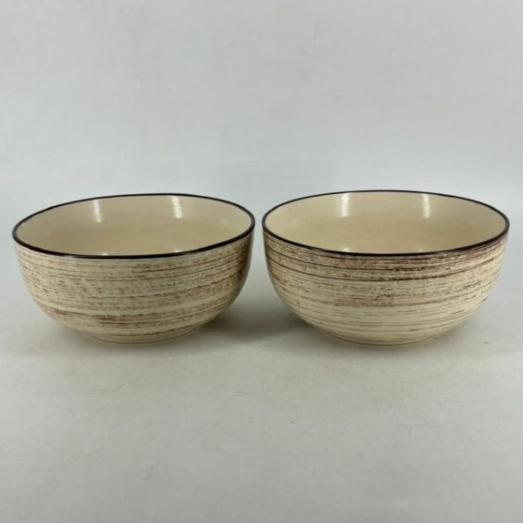 Ceramic Serving Bowls - Rustic Textured Beige & Brown Brushstroke