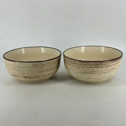 Ceramic Serving Bowls - Rustic Textured Beige & Brown Brushstroke