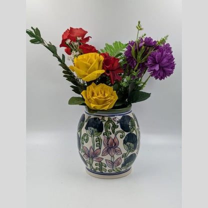 Flower Vase - Lotus & Floral Motif Studio Pottery