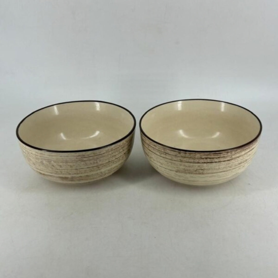 Ceramic Serving Bowls - Rustic Textured Beige & Brown Brushstroke