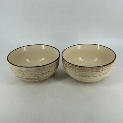 Ceramic Serving Bowls - Rustic Textured Beige & Brown Brushstroke