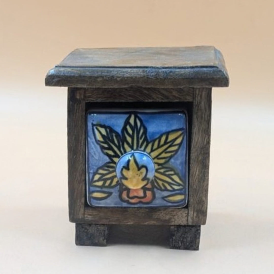 Wooden Mini Chest with Ceramic Drawer