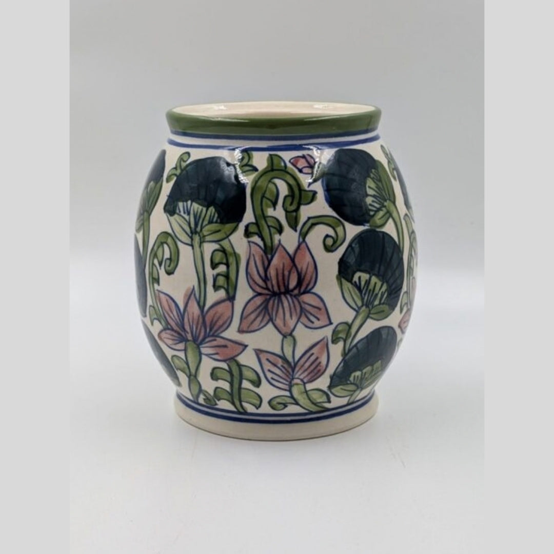 Flower Vase - Lotus & Floral Motif Studio Pottery