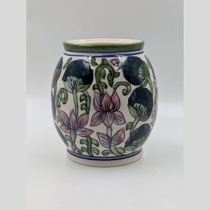 Flower Vase - Lotus & Floral Motif Studio Pottery