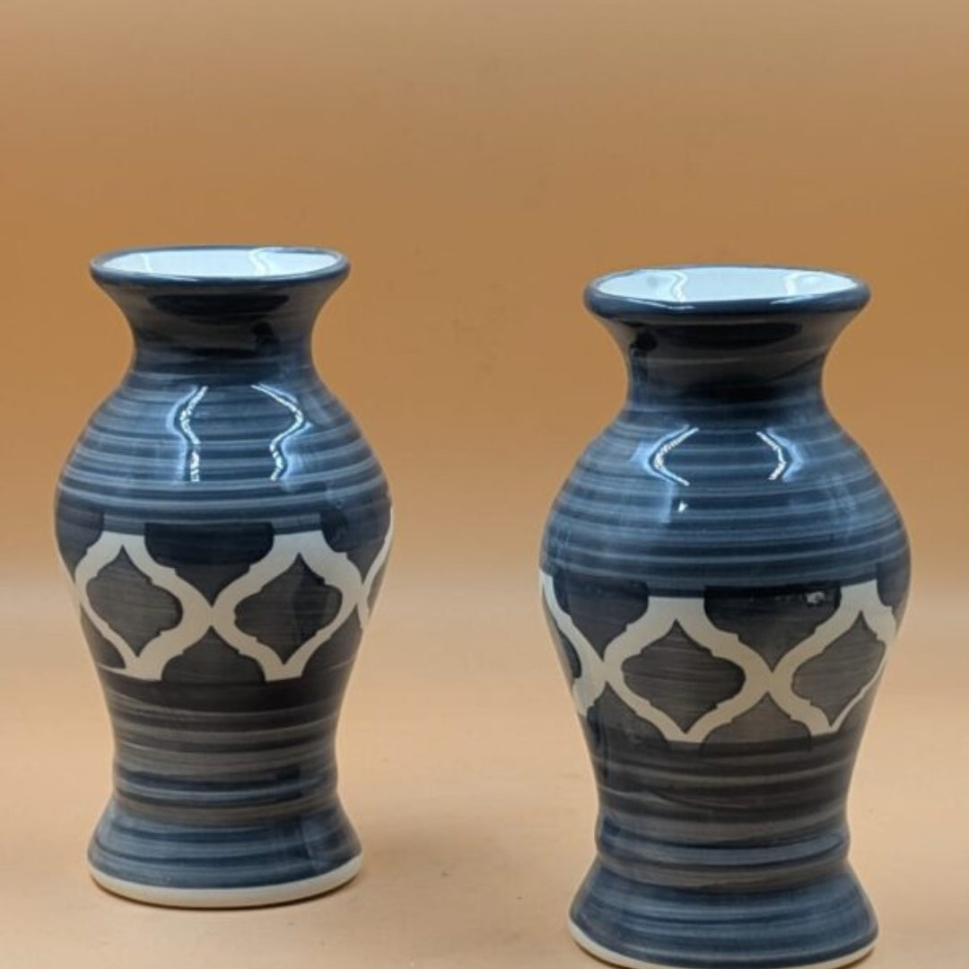 Flower Vase (17 cm) - Set of 2 Vases Slate Grey Trellis Pattern