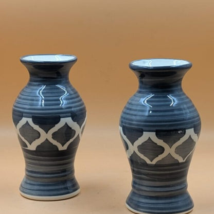 Flower Vase (17 cm) - Set of 2 Vases Slate Grey Trellis Pattern