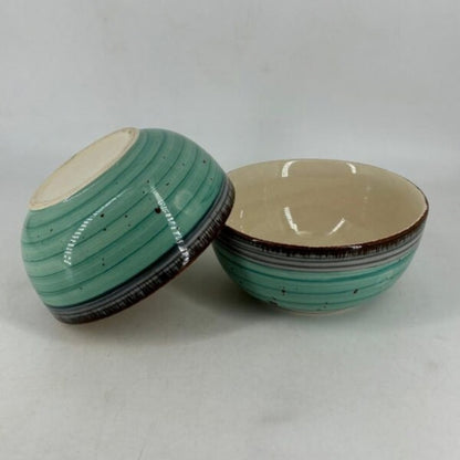 Ceramic Serving Bowls - Turquoise Aqua & Brown Rim Striated