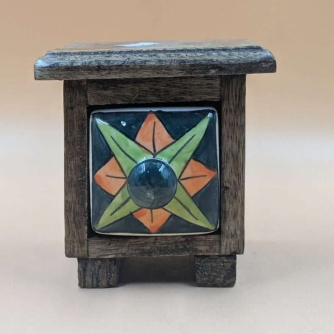 Wooden Mini Chest with Ceramic Drawer