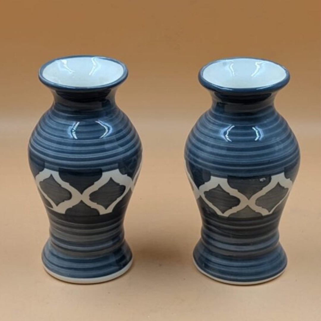 Flower Vase (17 cm) - Set of 2 Vases Slate Grey Trellis Pattern