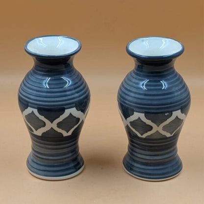 Flower Vase (17 cm) - Set of 2 Vases Slate Grey Trellis Pattern
