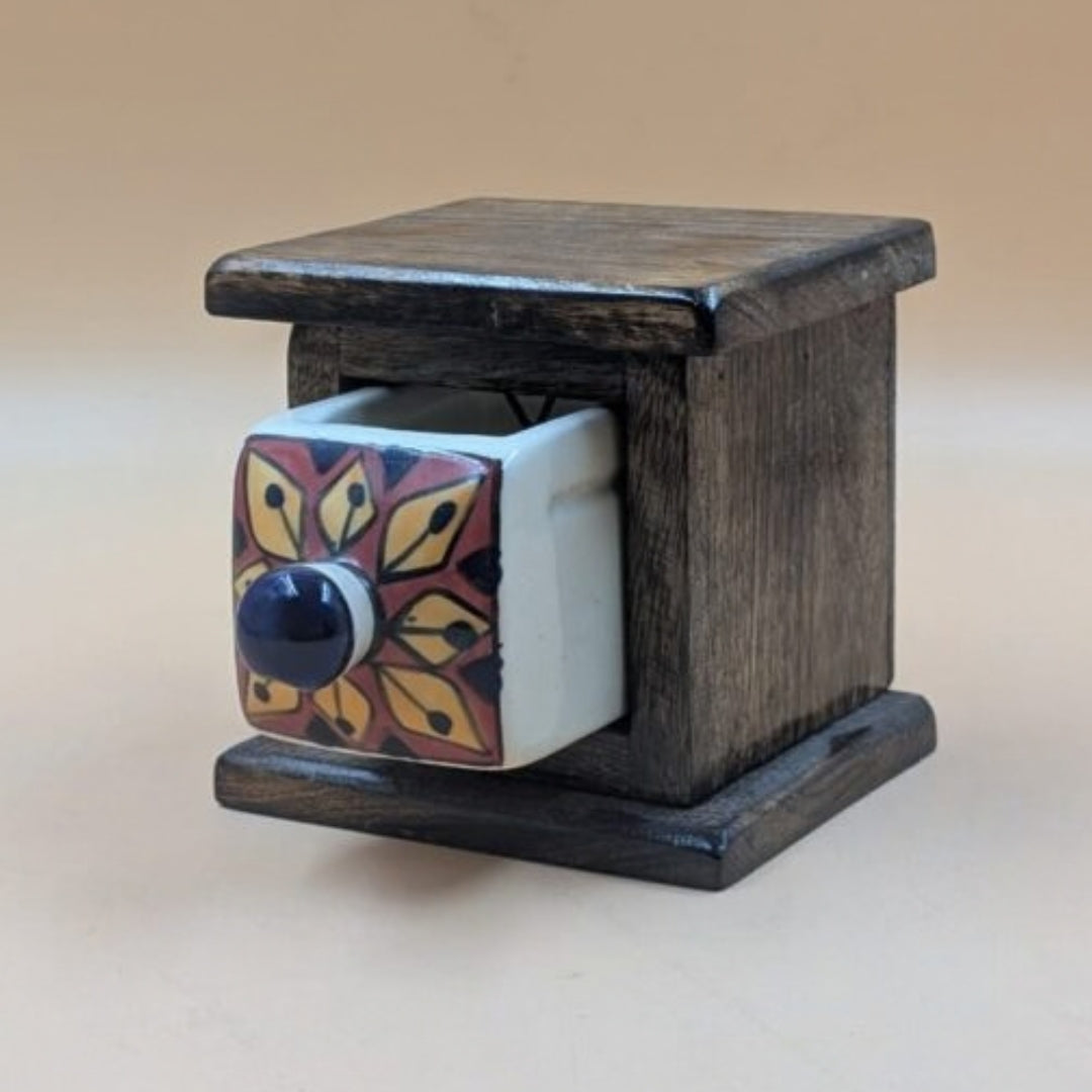 Wooden Mini Chest with Ceramic Drawer