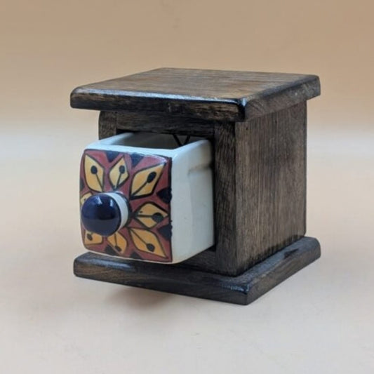 Wooden Mini Chest with Ceramic Drawer