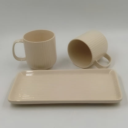 Mugs with Tray - 2 Mugs with Tray, Off-White / Cream