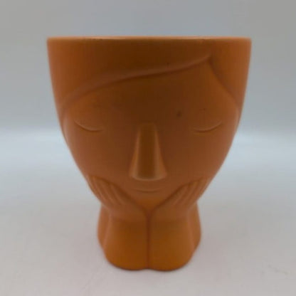 Ceramic Face Planter - Terracotta Orange Head Pot & Desk Decor