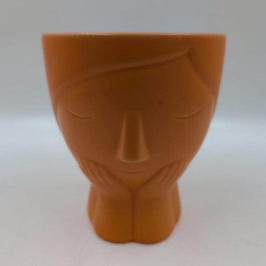 Ceramic Face Planter - Terracotta Orange Head Pot & Desk Decor